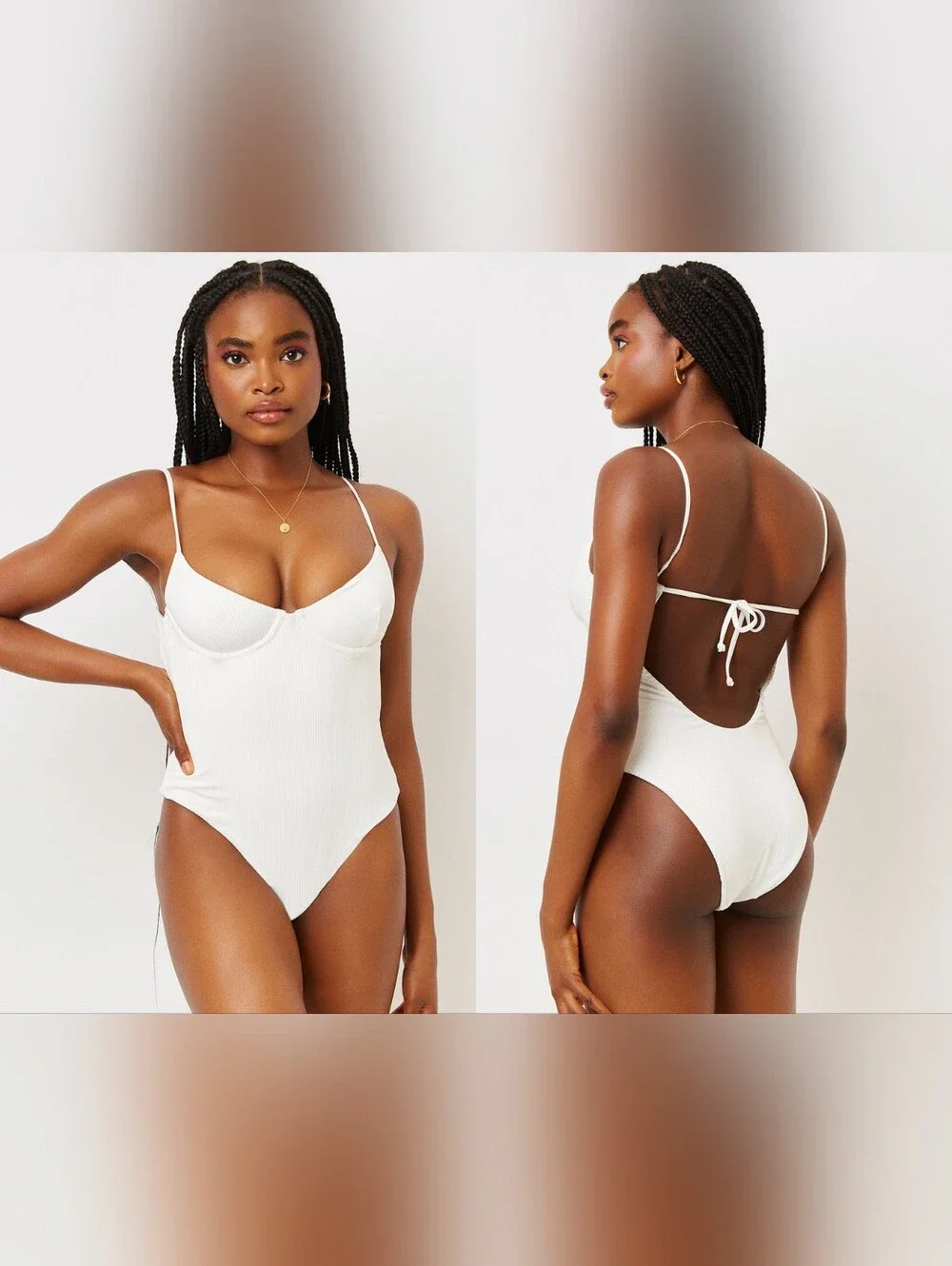 Frankie's Bikinis Marie Ribbed Underwire One Piece Swimsuit White